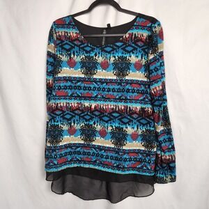 Allie & Rob Hi-Lo Tunic Long Sleeve Multicolor Size Small Flowy with Back Panel